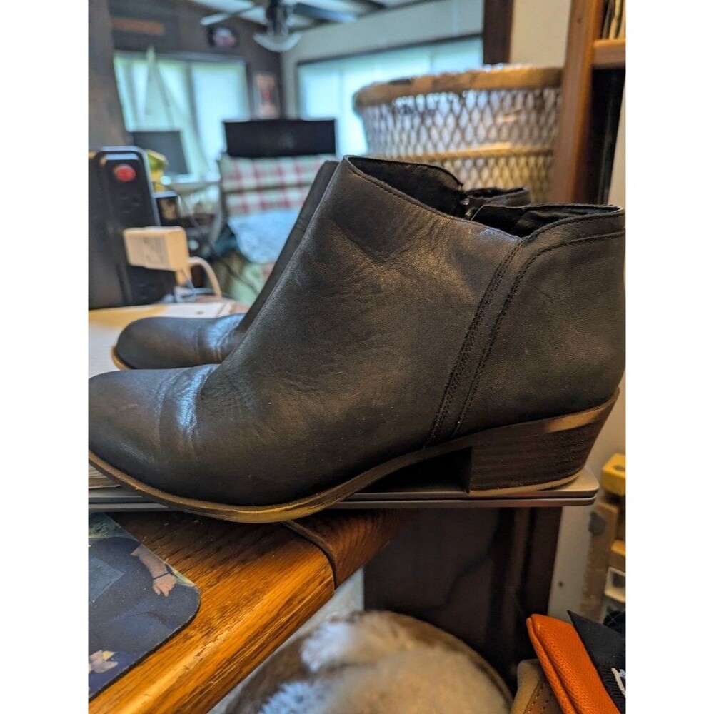 Lucky Brand Black Leather Ankle Booties, Women's Western Style Boots Size 8.5/39